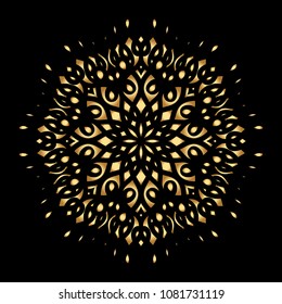 Mandala. Arabesque. Goldenes rundes Muster auf schwarzem Hintergrund. Vektorgrafik.