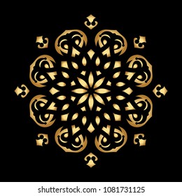 Mandala. Arabesque. Gold round pattern on black background. Vector illustration.