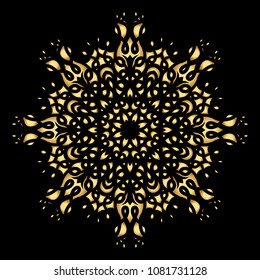 Mandala. Arabesque. Gold round pattern on black background. Vector illustration.