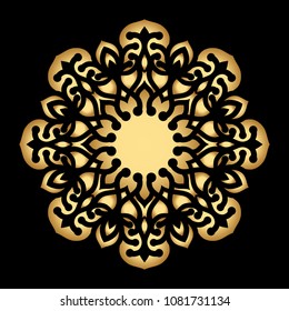 Mandala. Arabesque. Gold round pattern on black background. Vector illustration.