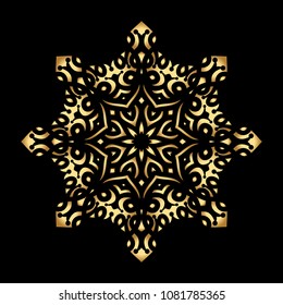 Mandala. Arabesque. Gold round pattern on black background. Vector illustration.