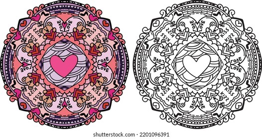 Mandala art. Bears with love. Hand-drawn lines. Doodles art for greeting cards. Coloring book for adults and kids.