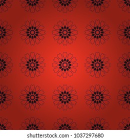 Mandala art, boho chic. Round seamless pattern with many details. Vector mandala with flowers and geometric elements. Arabic, indian, oriental motif. Ethnic design in red, violet and brown tones.