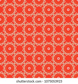 Mandala art, boho chic. Vector mandala with flowers and geometric elements. Ethnic design in red, purple and orange tones. Indian, asian, oriental motif. Round seamless pattern with many details.