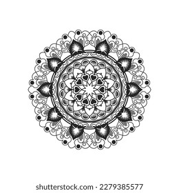 Diseño decorativo de la línea circular de la Mandala con flores para Henna, Mehndi, tatuajes, decoración, símbolo indio, islámico, turco, persa, árabe, símbolo de meditación en estilo étnico oriental.
