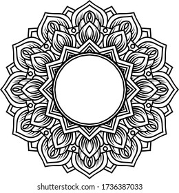 Mandala art or circular pattern for page decoraion card, adult coloring book, logo, meditation poster, henna, mehndi, tattoo.
