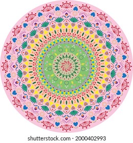 Mandala art with colorful geometric pattern, digital graphic design, modern stripes many shape. There are a variety of stripes. Vector illustration.