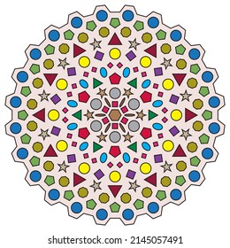 Arte Mandala con un patrón geométrico colorido. Ilustración vectorial.