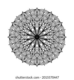 Mandala art for coloring book, invitation card, book cover with floral pattern design on white background