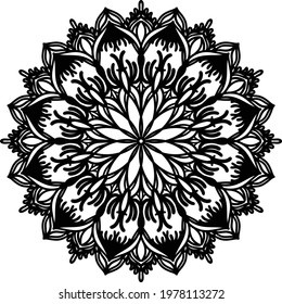 
mandala art decoration by flowers and leaves and circle ornaments