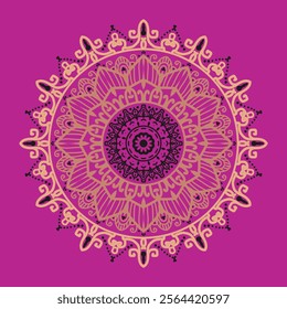 Mandala Art design in circle. Simple mandala design art beautiful mandala Oriental drawing. Vector illustration pink background