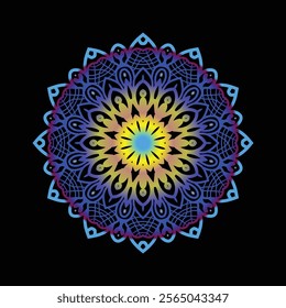 Mandala Art design in circle. Simple mandala design art beautiful mandala Oriental drawing. Vector illustration black background