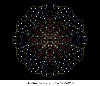 Mandala art design vector illustration, textile artwork round circle, dress color