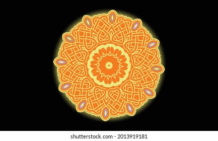 Mandala art design.isoloted,hand drawing illustration.mandala coloring book.black background