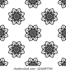 Mandala art designs Black and white Seamless Pattern. Hand-drawn background. Islam, Arabic, Indian, and ottoman motifs. Perfect for printing on fabric or paper.