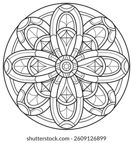 Mandala art flower ring hand drawn for adult coloring book