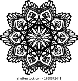Mandala art with flowery circular patterns that are great for coloring books, tattoos, henna, or logos in yoga