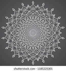 Mandala art with gray gradient background. 3d style