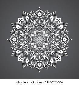 Mandala art with gray gradient background. 3d style