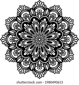 mandala art with a hand drawn circular pattern, perfect for use in vintage postcard designs, wedding invitations, posters, luxury items, textiles, and coloring books