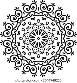 Mandala Art Kit Circular Pattern in Form of Mandala With Flower for Henna, Mehndi, Tattoo, Decoration Decorative Ornament in Ethnic Oriental Style.
