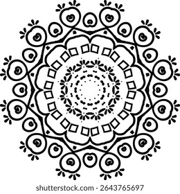 Mandala Art Line Pen Circular Pattern in the Form of a Mandala Decorative Ornament in Ethnic Oriental Style.