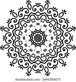 Mandala Art Line Pen Circular Pattern in Form of Mandala With Flower for Henna, Mehndi, Tattoo, Decoration Decorative Ornament in Ethnic Oriental Style.