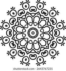 Mandala Art Line Work Circular Pattern in Form of Mandala With Flower for Henna, Mehndi, Tattoo, Decoration Decorative Ornament in Ethnic Oriental Style.