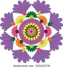 Arte Mandala hecho de patrones geométricos incluyendo círculos y cuadrados.