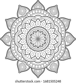 Mandala Art for Meditation, Color Therapy, Adult Coloring Pages, Stress Relief and relaxation Mandalas Vector Element Design for Coloring Book Page 