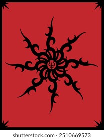 Mandala arte oculto estilo tribal design vetor ilustração em preto e vermelho.