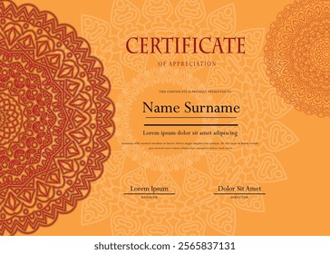 Mandala Art Ornament Certificate Template Design

