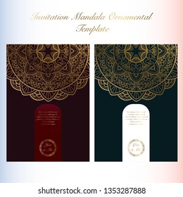 Mandala art ornament invitation card template with vintage style