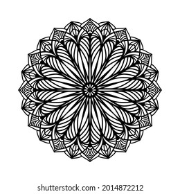 Mandala art with ornate pattern for coloring page, invitation card, book cover on white background