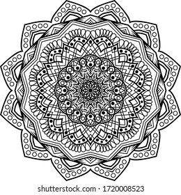 Mandala art or round ornament decoration for meditaion poster, adult coloring book. Mandala vector design element.