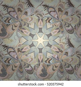 Mandala art. Seamless design vector pattern. Light grey mandala. Indian symbol of universe. Floral Indian style circle mandala. Ethnic textile collection. Hand drawn boho elements.
