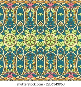 Mandala art seamless pattern. Ethnic geometric tribal print. Colorful repeating background texture. Fabric, cloth design, wallpaper, wrapping