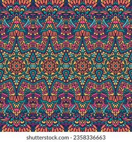 Mandala art seamless pattern. Ethnic geometric tribal print. Colorful repeating background texture. Fabric, cloth design, wallpaper, wrapping