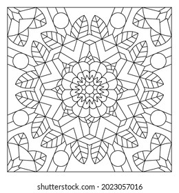 Mandala art simple coloring pages for adults. Coloring-#251. Geometric composition of floral and foliage pattern. EPS8 file.