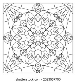 Mandala art simple coloring pages for adults. Coloring-#253. Geometric composition of floral and foliage pattern. EPS8 file.