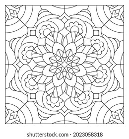 Mandala art simple coloring pages for adults. Coloring-#252. Geometric composition of floral and foliage pattern. EPS8 file.