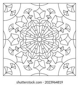 Mandala art simple coloring pages for adults. Coloring-#256. Geometric composition of floral and foliage pattern. EPS8 file.