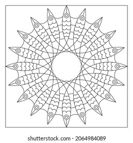 Mandala art simple coloring pages for adults. Abstract circular composition. Black and white patterns. Mandala patterns for beginneers.