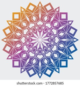 mandala art with simple colors and also a unique blend of color gradations, light warrants, gold, staliste, orange red, green and other attractive colors