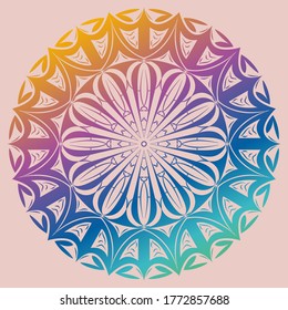 mandala art with simple colors and also a unique blend of color gradations, light warrants, gold, staliste, orange red, green and other attractive colors