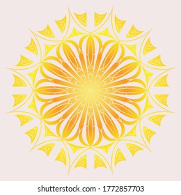 arte mandala con colores simples y también una mezcla única de gradaciones de color, garantías de luz, oro, estaliste, rojo anaranjado, verde y otros colores atractivos