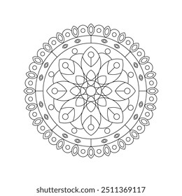 Projeto vetorial de arte mandala. Abstrato linha geométrica contorno circular ornamental decorativo mandala padrão isolado no branco 