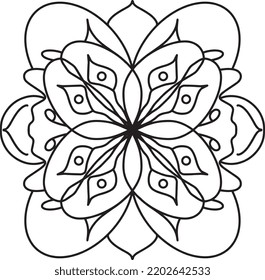 Mandala art.Black and white mandala design and Geometric pattern in form of mandala for Coloring book pages,Relaxation and Meditation,Henna,Mehndi,Tattoo,Vector illustration,Oriental decoration style.