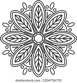 Mandala art.Black and white mandala design and Geometric pattern in form of mandala for Coloring book pages,Relaxation and Meditation,Henna,Mehndi,Tattoo,Vector illustration,Oriental decoration style.