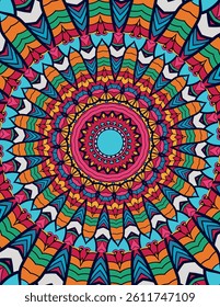 Mandala Artwork in the Bohemian Style with Vibrant Red and Blue Accents
